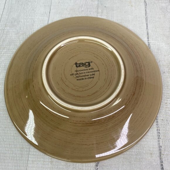 Tag Ltd SONOMA TAN Swirl Rustic Brown Edge Ironstone 11" Dinner Plates Set of 3 - Picture 3 of 16